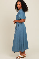 Blue Chambray Wrap Maxi Dress