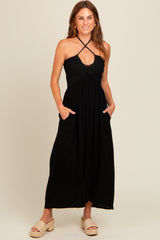 Black Halter Crochet Top Maternity Maxi Dress