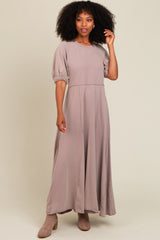 Taupe Vintage Wash Puff Sleeve Maternity Maxi Dress