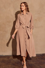 Mocha Button Down Maternity Shirt Dress