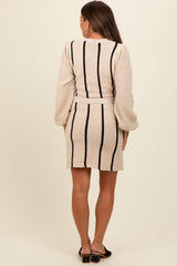 Cream Striped Sash Tie Maternity Sweater Dress