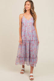 Periwinkle Abstract Floral Crisscross Back Maxi Dress