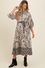 Black Tropical Print Button Down Maternity Shirt Dress