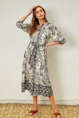 Black Tropical Print Button Down Maternity Shirt Dress