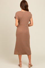 Brown Striped Gathered Waist Dress