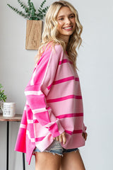 Pink Striped Knit Dolman Sleeve Top