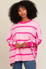 Pink Striped Knit Dolman Sleeve Maternity Top