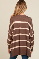 Beige Striped Knit Dolman Sleeve Maternity Top