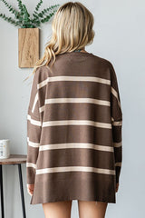 Beige Striped Knit Dolman Sleeve Top