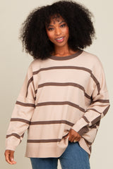 Beige Striped Knit Dolman Sleeve Top