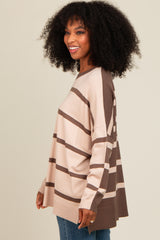 Beige Striped Knit Dolman Sleeve Top