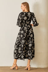 Black Floral Smocked Tiered Dress