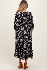 Black Floral Smocked Tiered Maternity Dress