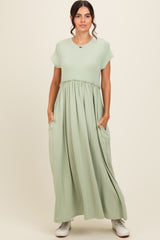 Light Olive Ruffle Trim Maxi Dress