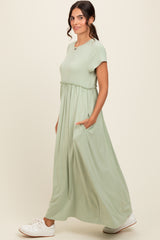 Light Olive Ruffle Trim Maxi Dress