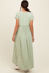 Light Olive Ruffle Trim Maxi Dress