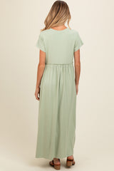 Light Olive Ruffle Trim Maternity Maxi Dress