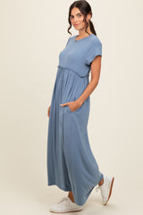 Blue Ruffle Trim Maxi Dress