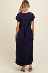 Navy Ruffle Trim Maternity Maxi Dress