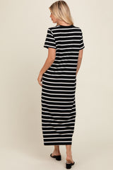 Black Striped Side Slit Maxi Dress