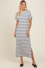 Navy Striped Side Slit Maxi Dress