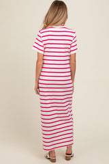 Fuchsia Striped Side Slit Maternity Maxi Dress