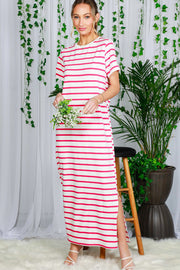 Fuchsia Striped Side Slit Maxi Dress