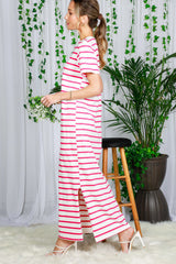 Fuchsia Striped Side Slit Maxi Dress