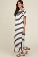 White Striped Side Slit Maxi Dress