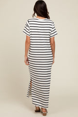 White Striped Side Slit Maxi Dress