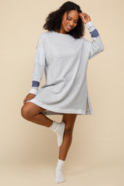 Grey Navy Color-Block French Terry Knit Tunic Dress