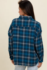 Navy Plaid Fringe Hem Shirt