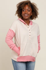 Beige Colorblock Relaxed Fit Maternity Hoodie