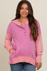 Magenta Colorblock Relaxed Fit Maternity Hoodie