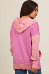 Magenta Colorblock Relaxed Fit Maternity Hoodie