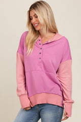 Magenta Colorblock Relaxed Fit Hoodie