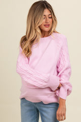 Lavender Contrast Cable Knit Sleeve Maternity Sweater