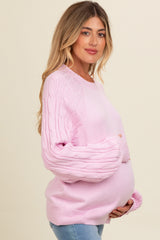 Lavender Contrast Cable Knit Sleeve Maternity Sweater