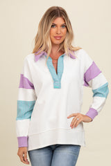 Lavender Colorblock Stripe Polo Sweatshirt