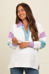 Lavender Colorblock Stripe Polo Maternity Sweatshirt