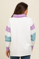 Lavender Colorblock Stripe Polo Maternity Sweatshirt