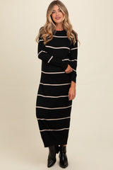 Black Striped Knit Drop Shoulder Maternity Midi Dress