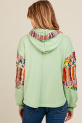 Mint Green Contrast Print Sleeve Hooded Maternity Top