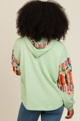 Mint Green Contrast Print Sleeve Hooded Top