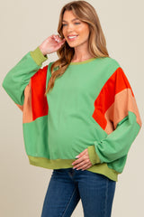 Green Colorblock Dolman Sleeve Maternity Sweatshirt