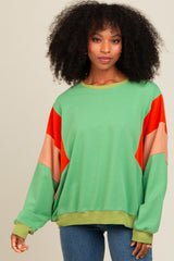 Green Colorblock Dolman Sleeve Sweatshirt