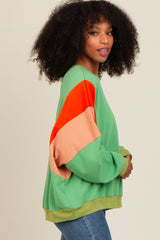 Green Colorblock Dolman Sleeve Sweatshirt