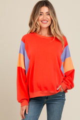 Coral Colorblock Dolman Sleeve Maternity Sweatshirt