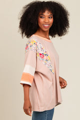 Peach Mixed Print Dolman Sleeve Top