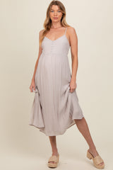 Grey Button Accent Maternity Midi Dress